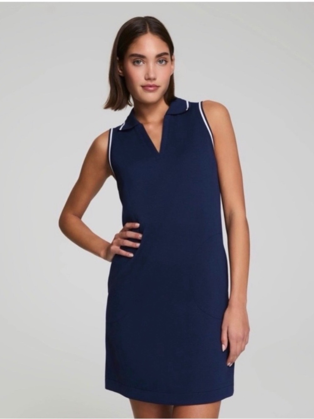 SPANX AirPique Sleeveless Polo Dress Timeless Navy Size Large Tennis Pickleball